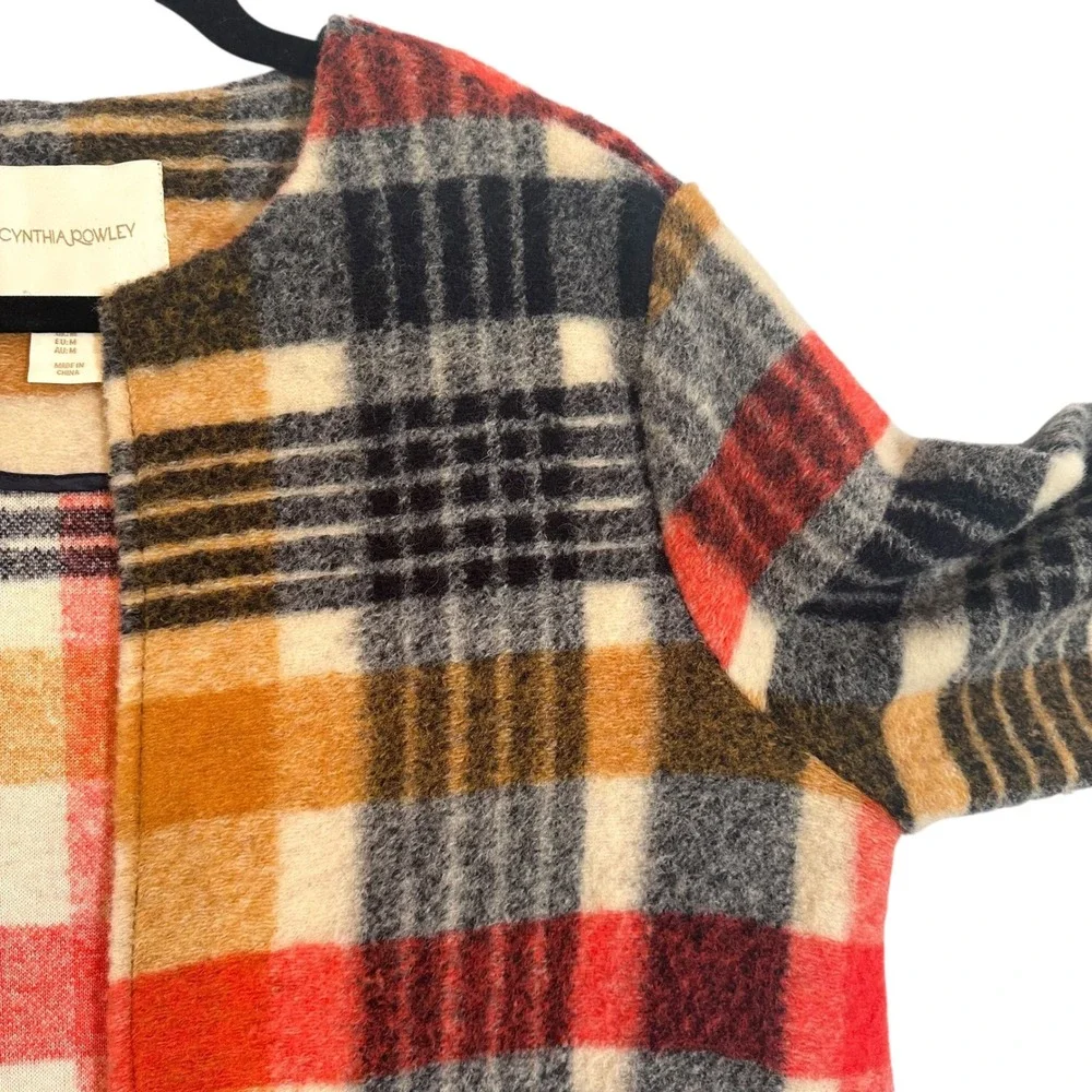 Cynthia Rowley Plaid Boucle‎ Wool Blend Duster Long Coat Jacket Womens Medium - Picture 4 of 12